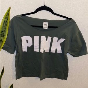 PINK| GREEN OLIVE WIDE NECK CROP TOP